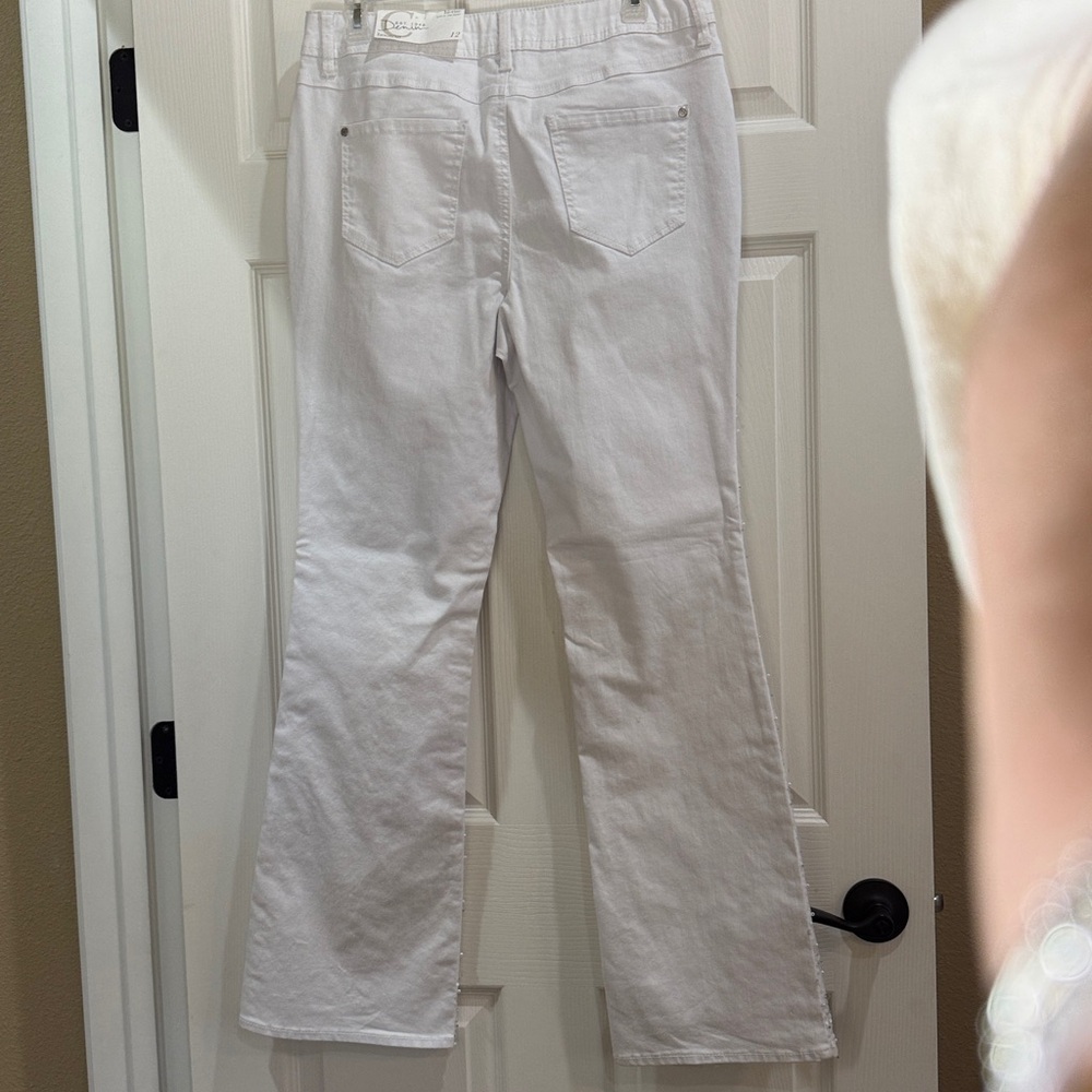 White Sequin Embellished Jeans - Picture 3 of 10